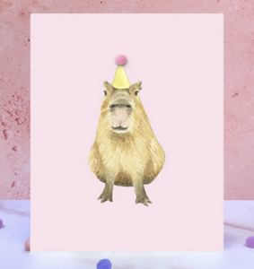 Capybara pompom animal birthday card
