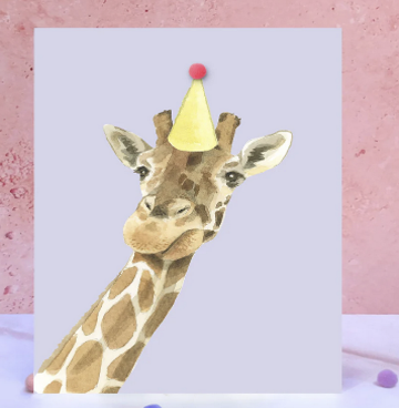 Giraffe pompom animal birthday card