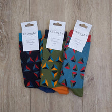 Load image into Gallery viewer, Geometrico bamboo geometric socks - olive green