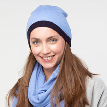 Load image into Gallery viewer, Bette cashmere beanie - teal/mustard
