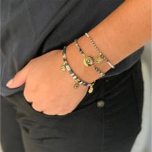 Load image into Gallery viewer, Handmade Mirage navy & gold tila bead charm friendship bracelet