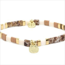 Load image into Gallery viewer, Handmade Telstar natural tila bead stretch charm bracelet