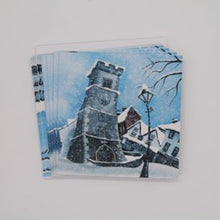Load image into Gallery viewer, Pack of 10 Xmas cards - snowy Cathedral little referee