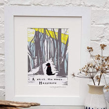 Load image into Gallery viewer, Countryside dog framed print (grey & blue) (A4)