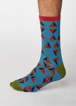 Load image into Gallery viewer, Geometrico bamboo geometric socks - dusty blue