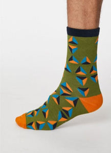 Geometrico bamboo geometric socks - olive green