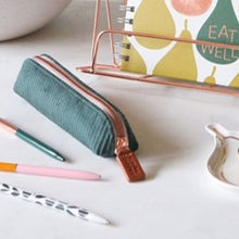 Load image into Gallery viewer, Dark green cord pencil case - small