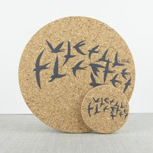 Load image into Gallery viewer, Cork coasters - swallows grey - set of 4