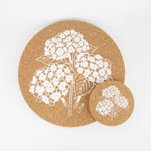 Load image into Gallery viewer, Cork placemat or coaster set - hydrangea