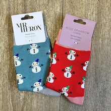 Load image into Gallery viewer, Snowmen socks - teal