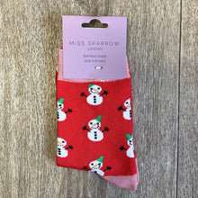 Load image into Gallery viewer, Snowmen socks - red