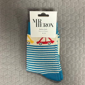 Cars & stripes socks - teal