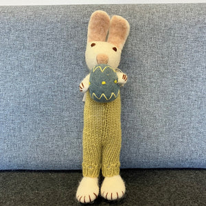 White bunny with trousers & blue egg - large