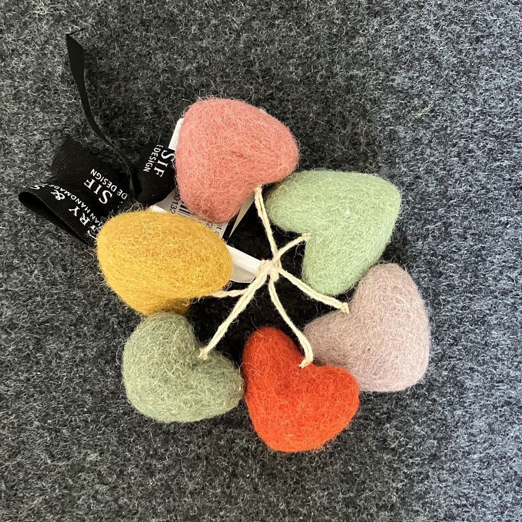 Decoration - set of 6 burnt colours mini hearts