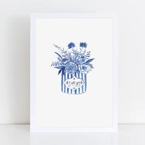 It's all good - indigo flower jar framed print