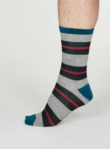 Jacob rugby stripe bamboo socks - mid grey