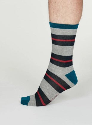 Jacob rugby stripe bamboo socks - mid grey