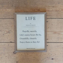 Load image into Gallery viewer, Book page 'Life' quote by Charlotte Bronte framed print