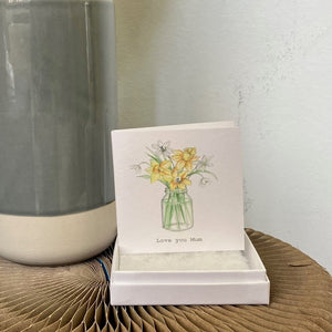 Boxed earrings card - love you mum daffodil