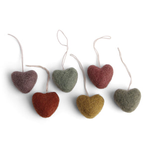 Decoration - set of 6 burnt colours mini hearts