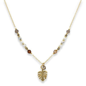 Monstera leaf gemstone pendant necklace