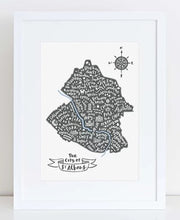 Load image into Gallery viewer, City of St Albans map grey map in white frame