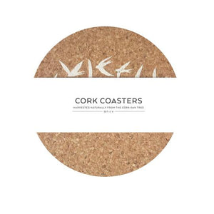 Cork coasters - swallows white - set of 4