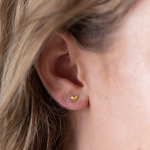 Gold tiny heart stud earrings