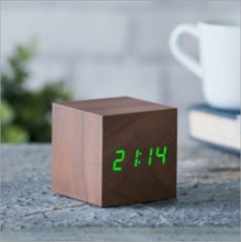 Load image into Gallery viewer, Wooden cube click clock - walnut/green LED