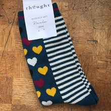 Load image into Gallery viewer, Eileen heart stripe bamboo socks - teal blue