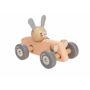 Wooden bunny racing car - pastel