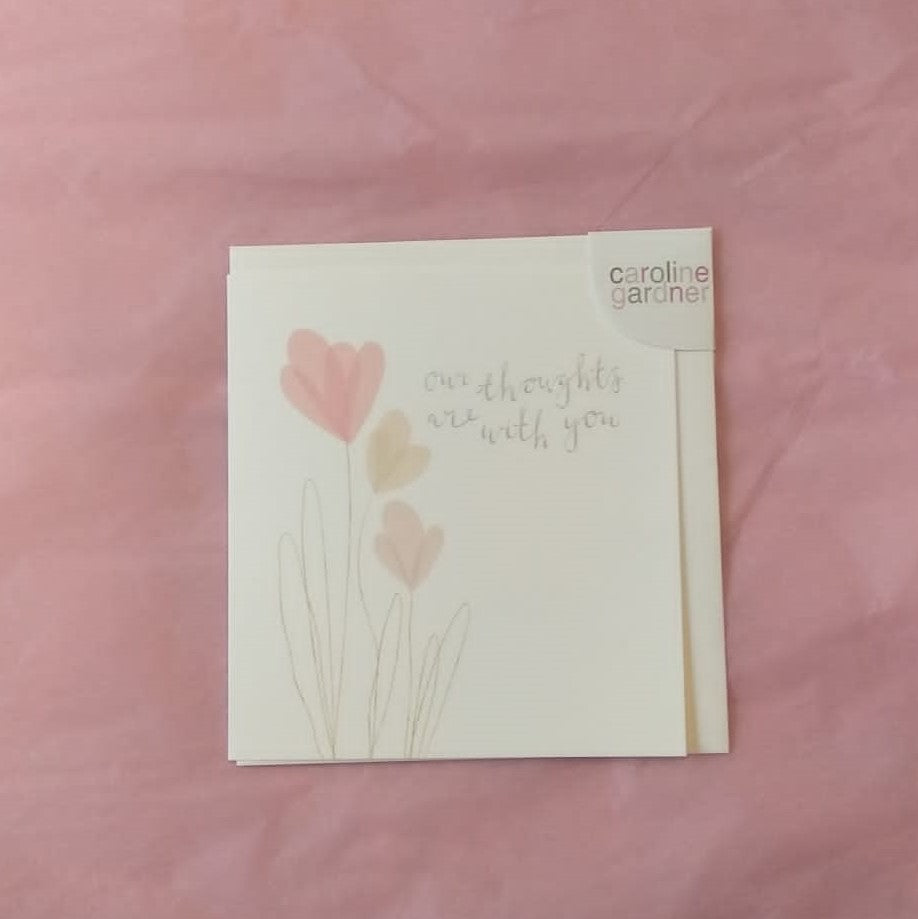 Our thoughts are with you sympathy card – Raindrops on Roses - St Albans
