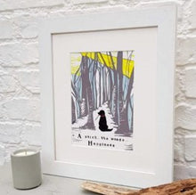 Load image into Gallery viewer, Countryside dog framed print (grey & blue) (A4)