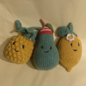 Knitted fruit rattles