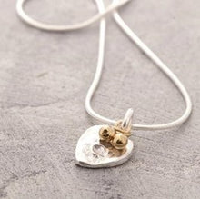 Load image into Gallery viewer, Organic silver heart pendant necklace with gold beads
