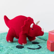 Load image into Gallery viewer, Knitted triceratops rattle - red