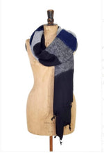 Load image into Gallery viewer, Magpie scarf - black/grey/blue