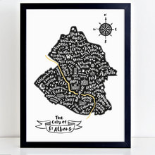 Load image into Gallery viewer, City of St Albans map black map in black frame