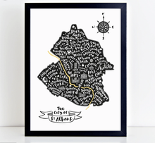 Load image into Gallery viewer, City of St Albans map black map in black frame
