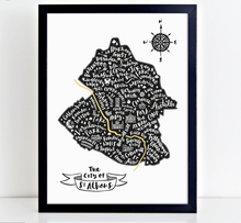 Load image into Gallery viewer, City of St Albans map black map in black frame