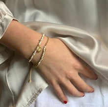 Load image into Gallery viewer, Handmade Alexandria 2 layered white & gold stack bracelet