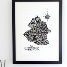 Load image into Gallery viewer, City of St Albans map black map in black frame