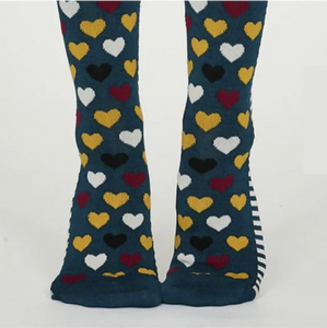 Eileen heart stripe bamboo socks - teal blue