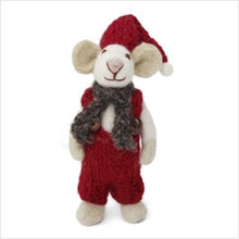 Load image into Gallery viewer, White boy mouse w/ hat &amp; scarf, red trousers - small
