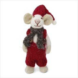 White boy mouse w/ hat & scarf, red trousers - small