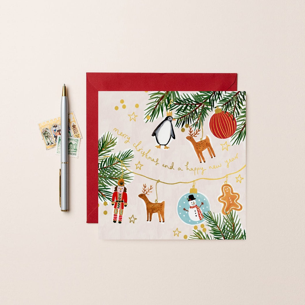 Tree decorations Merry Christmas card