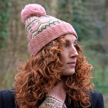 Load image into Gallery viewer, Fair isle bobble hat - pink
