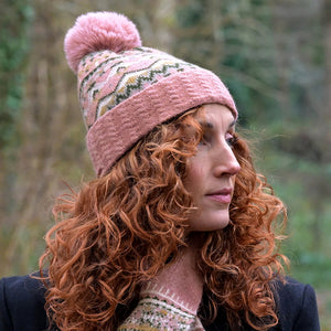 Fair isle bobble hat - pink
