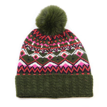 Load image into Gallery viewer, Fair isle bobble hat - khaki
