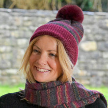 Load image into Gallery viewer, Finola fair isle bobble hat - wine &amp; teal

